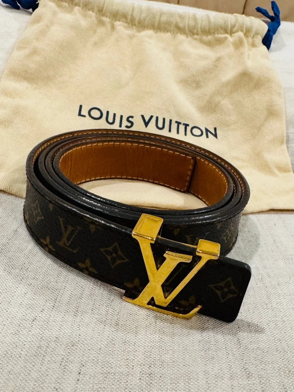 Louis Vuitton Women’s Brown Monogram Leather Belt with Gold LV Buckle